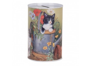 Money Box ? 8x13 Cm Green Metal Cat - Collections