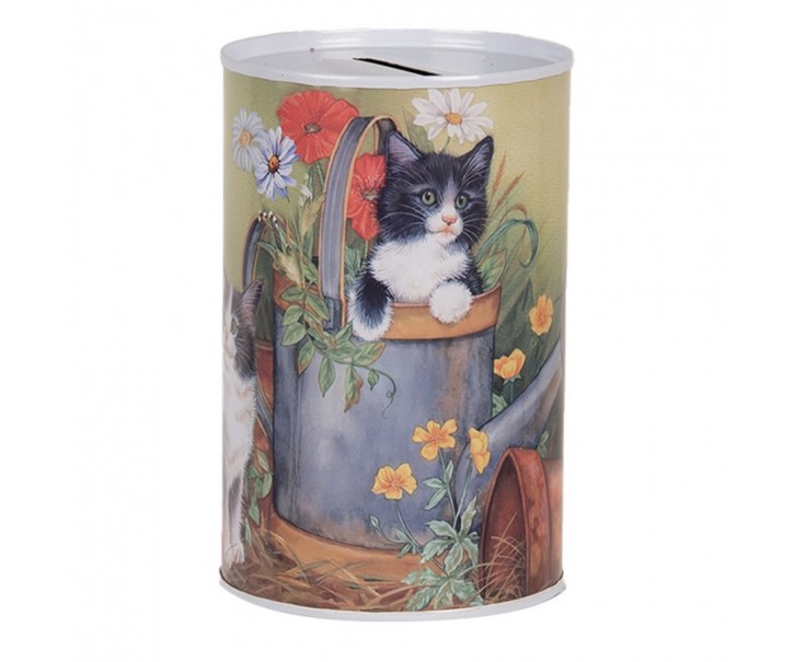 Money Box ? 8x13 Cm Green Metal Cat - Collections Clayre & Eef