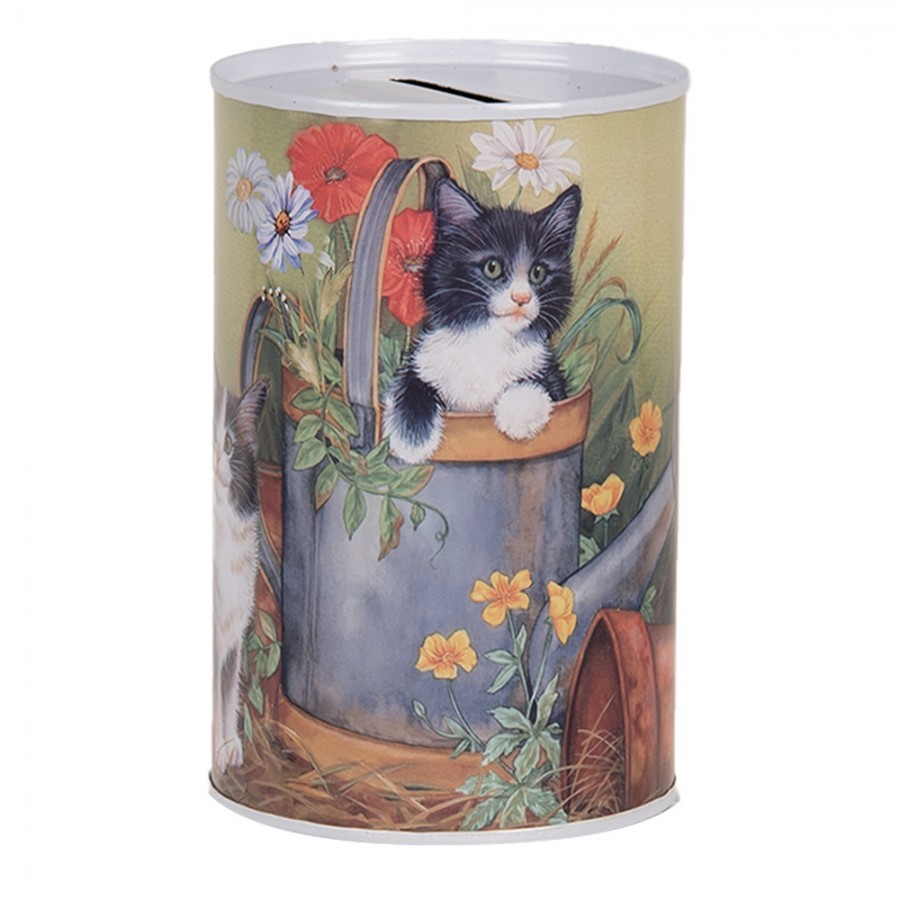 Money Box ? 8x13 Cm Green Metal Cat - Collections