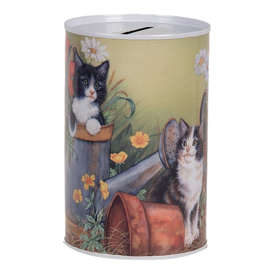 Money Box ? 8x13 Cm Green Metal Cat - Collections