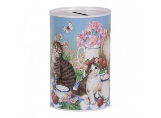 Money Box ? 8x13 Cm Blue Metal Cat - Home deco