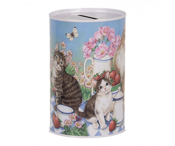 Money Box ? 8x13 Cm Blue Metal Cat - Home deco Clayre & Eef