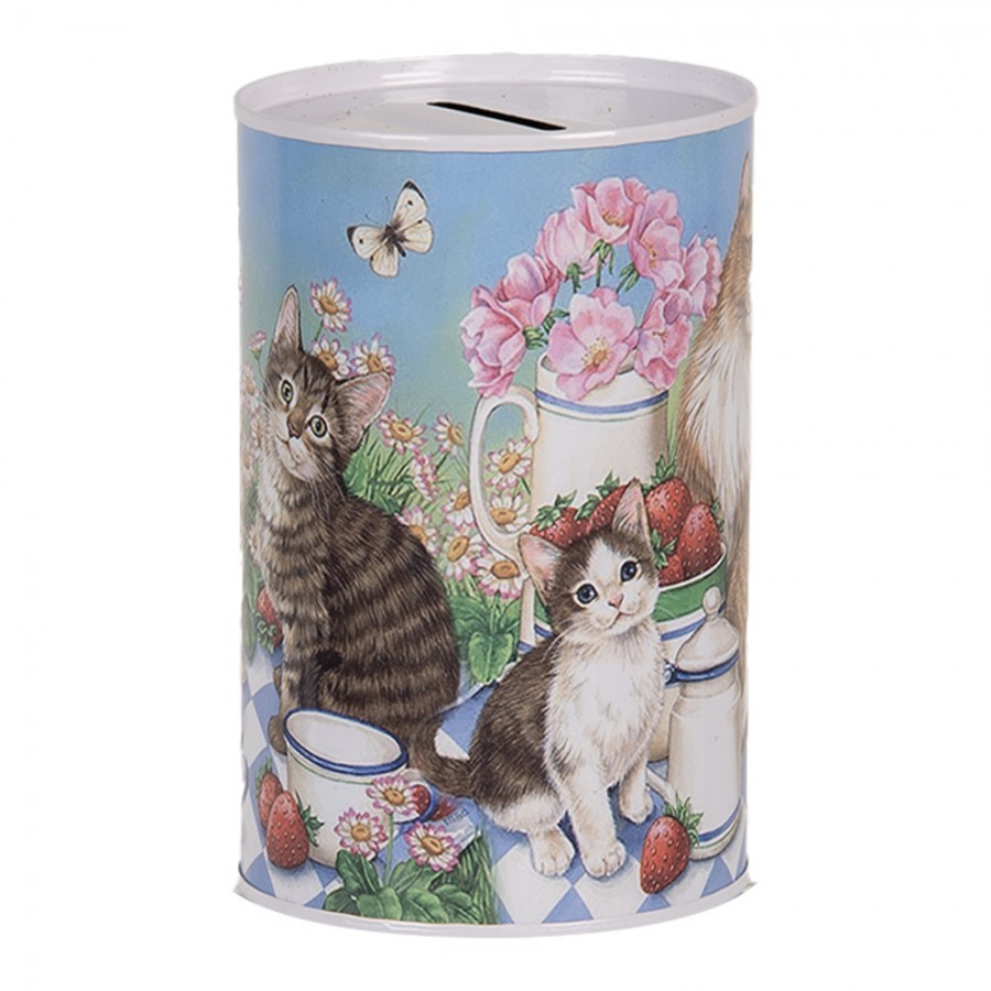 Money Box ? 8x13 Cm Blue Metal Cat - Home deco