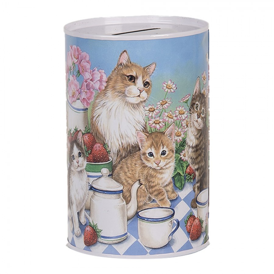 Money Box ? 8x13 Cm Blue Metal Cat - Home deco