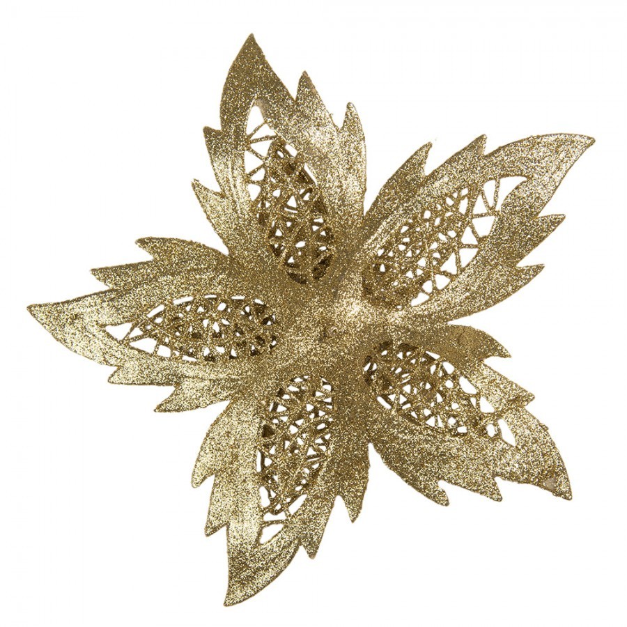 Zlatá umělá květina vánoční hvězda Poinsettia - Ø 23*5 cm