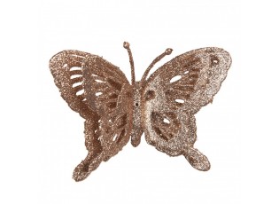 Vánoční měděná umělá třpytivá dekorace motýl - 12*2*9 cm