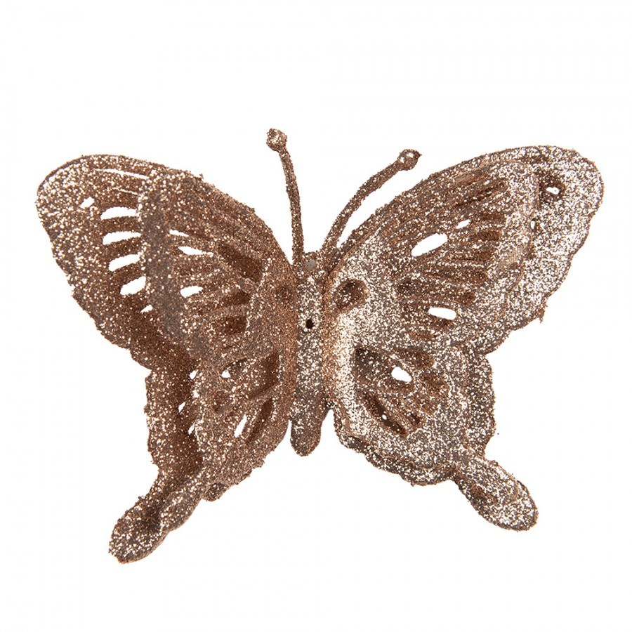 Vánoční měděná umělá třpytivá dekorace motýl - 12*2*9 cm