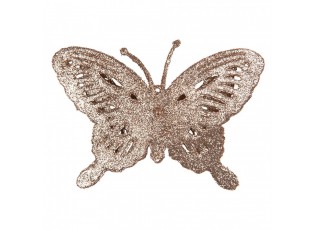 Vánoční měděná umělá třpytivá dekorace motýl - 12*2*9 cm