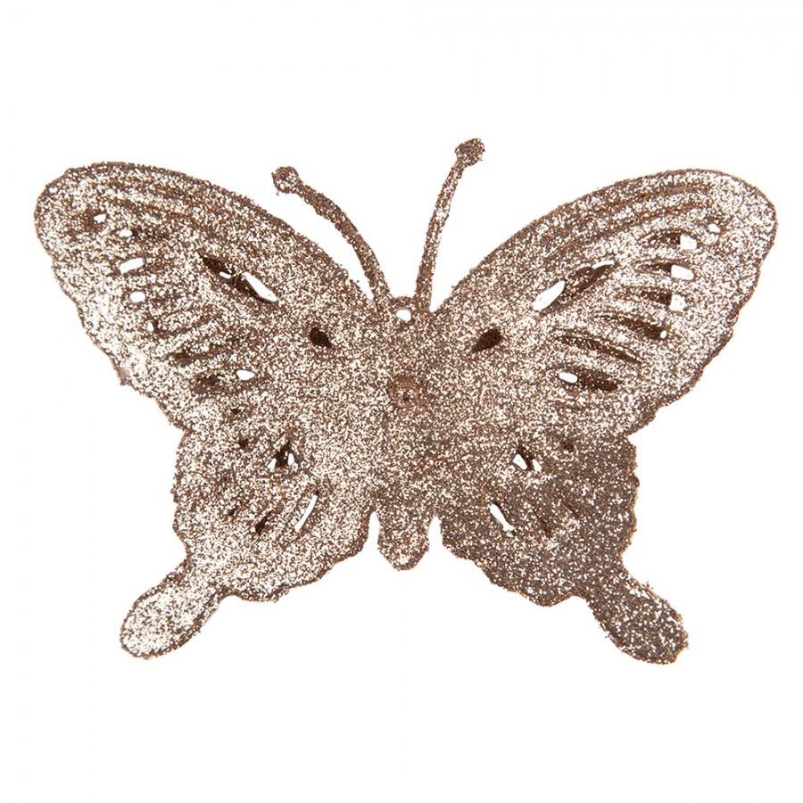 Vánoční měděná umělá třpytivá dekorace motýl - 12*2*9 cm
