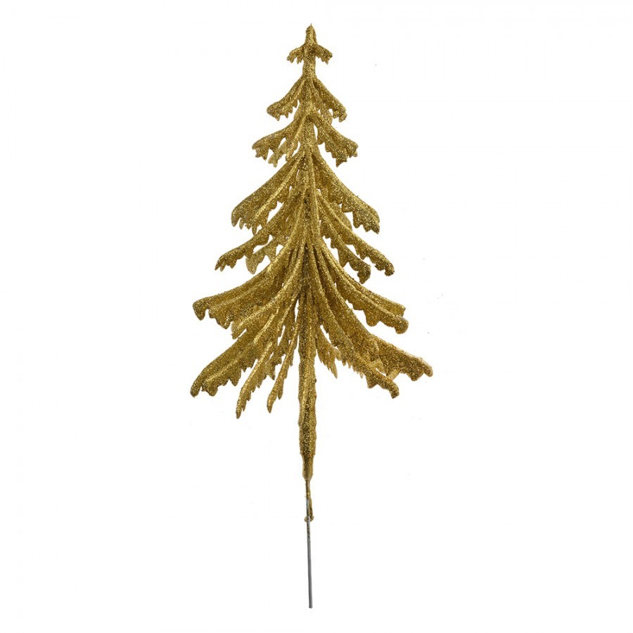 Vánoční zlatá umělá třpytivá dekorace zápich stromek - 17*8*37 cm