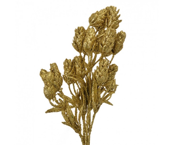 Vánoční zlatá umělá třpytivá větvička se šiškami - 10*8*35 cm Clayre & Eef