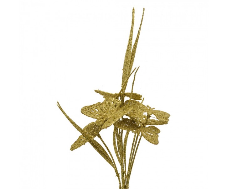 Vánoční zlatá umělá třpytivá větvička s motýlky Butterflies - 13*9*32 cm Clayre & Eef