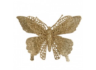 Vánoční zlatá umělá třpytivá dekorace motýl - 17*2*12 cm
