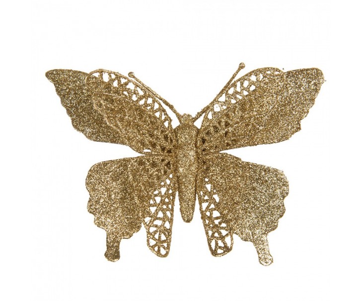 Vánoční zlatá umělá třpytivá dekorace motýl - 17*2*12 cm Clayre & Eef