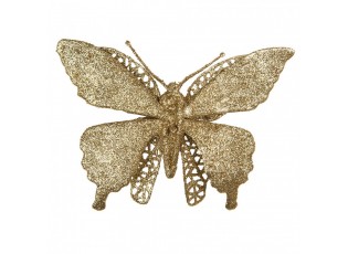 Vánoční zlatá umělá třpytivá dekorace motýl - 17*2*12 cm