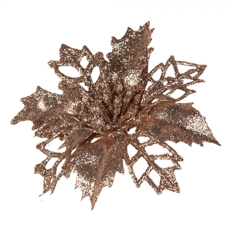 Měděná třpytivá umělá dekorace vánoční hvězda Poinsettia - Ø 9*2 cm