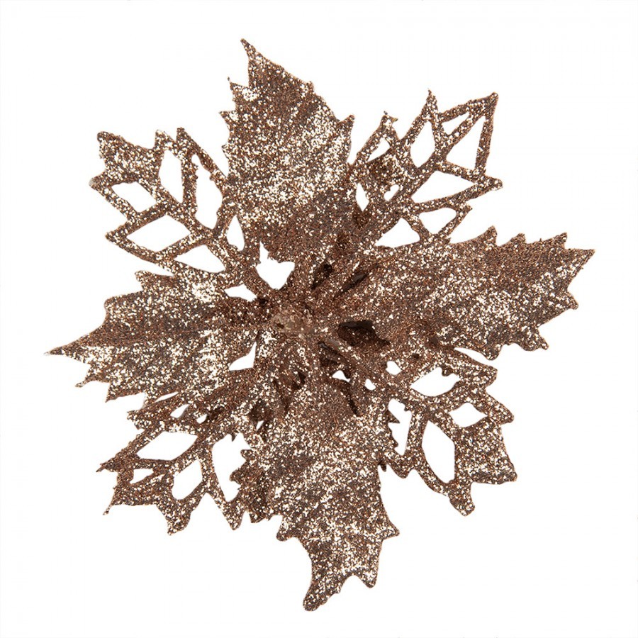 Měděná třpytivá umělá dekorace vánoční hvězda Poinsettia - Ø 9*2 cm