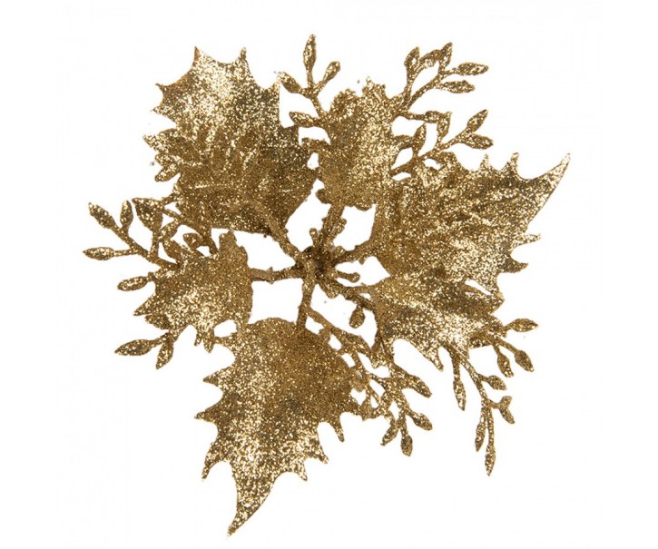 Zlatá třpytivá umělá dekorace vánoční hvězda Poinsettia - Ø 11*3 cm Clayre & Eef