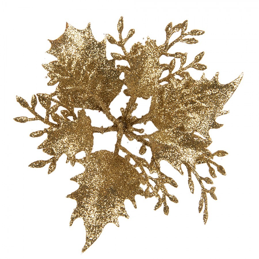 Zlatá třpytivá umělá dekorace vánoční hvězda Poinsettia - Ø 11*3 cm