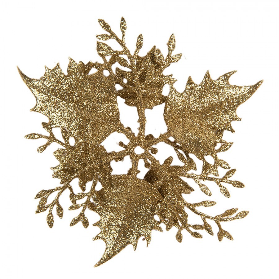 Zlatá třpytivá umělá dekorace vánoční hvězda Poinsettia - Ø 11*3 cm