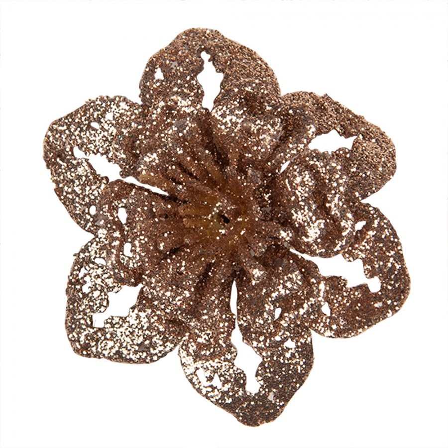 Měděná třpytivá umělá dekorace vánoční hvězda Poinsettia - Ø 6*2 cm