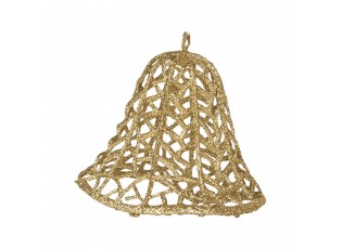 Vánoční zlatá umělá třpytivá dekorace zvonek - Ø 11*11 cm