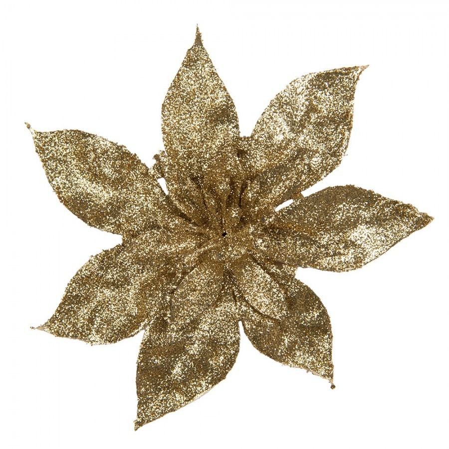 Zlatá třpytivá umělá dekorace vánoční hvězda Poinsettia - Ø 15*2 cm