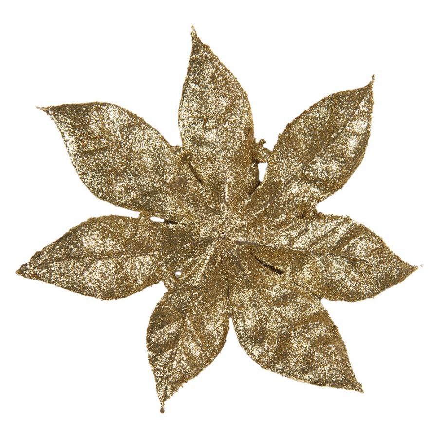 Zlatá třpytivá umělá dekorace vánoční hvězda Poinsettia - Ø 15*2 cm