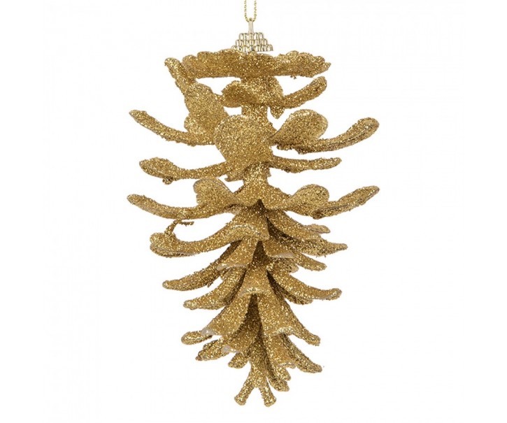 Vánoční zlatá umělá třpytivá dekorace šiška - Ø 9*15 cm Clayre & Eef