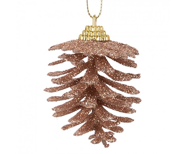 Vánoční měděná umělá třpytivá dekorace borová šiška - Ø 5*7 cm Clayre & Eef