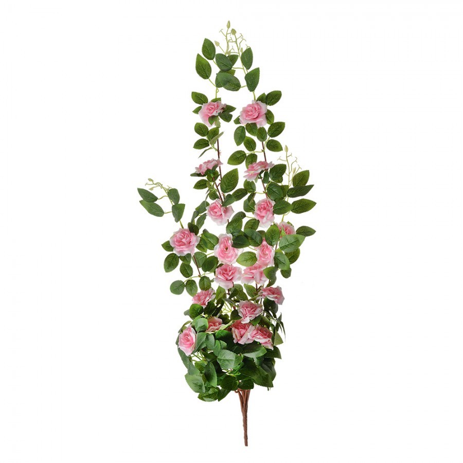 Zelená umělá větvička růže s růžovými květy - 25*15*87 cm