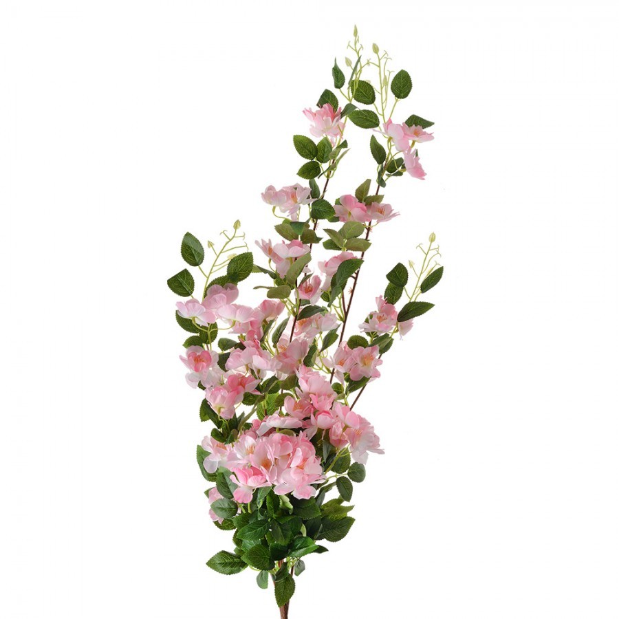 Zelená umělá větvička s růžovými květy - 25*15*88 cm