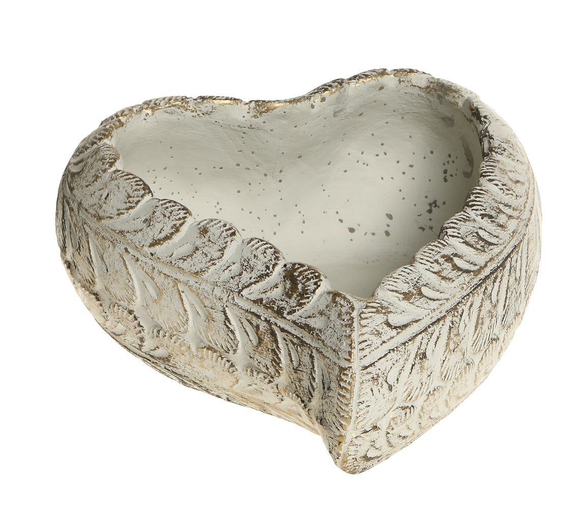 Bílo - zlatý antik cementový květináč ve tvaru srdce Vittel L - 20*17*8 cm