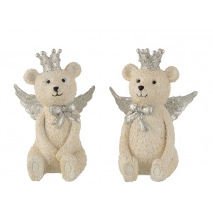 2ks béžová dekorace medvěd se stříbrnými křídly Bear Crown - 18*11*15 cm