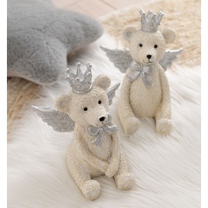 2ks béžová dekorace medvěd se stříbrnými křídly Bear Crown - 18*11*15 cm