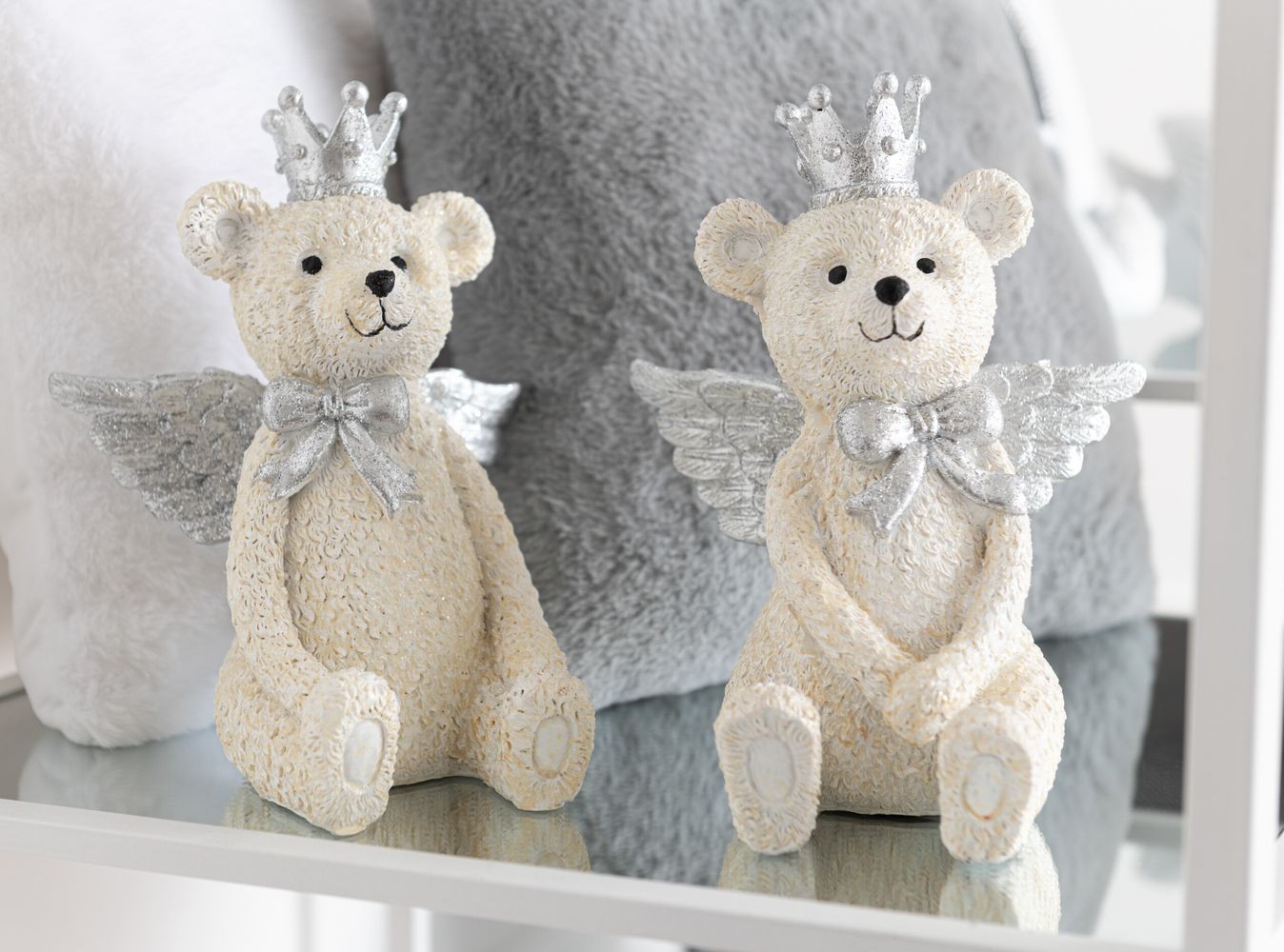 2ks béžová kasička medvěd se stříbrnými křídly Bear Crown - 23*14*18 cm