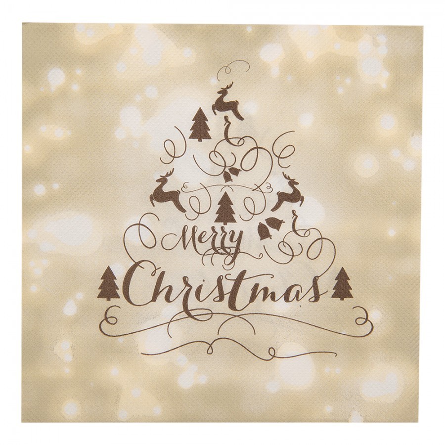 Béžové papírové ubrousky s jeleny Merry Christmas - 33*33 cm (20ks)