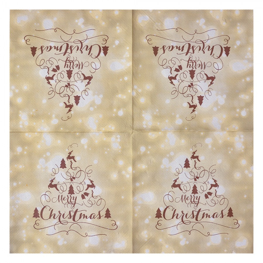 Béžové papírové ubrousky s jeleny Merry Christmas - 33*33 cm (20ks)