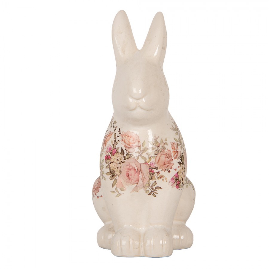 Béžová keramická dekorace králík s růžemi Rosien - 16*12*28 cm