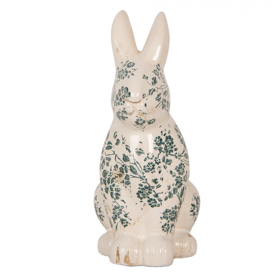 Keramická dekorace králík se zelenými květy Tien French L - 16*12*28 cm