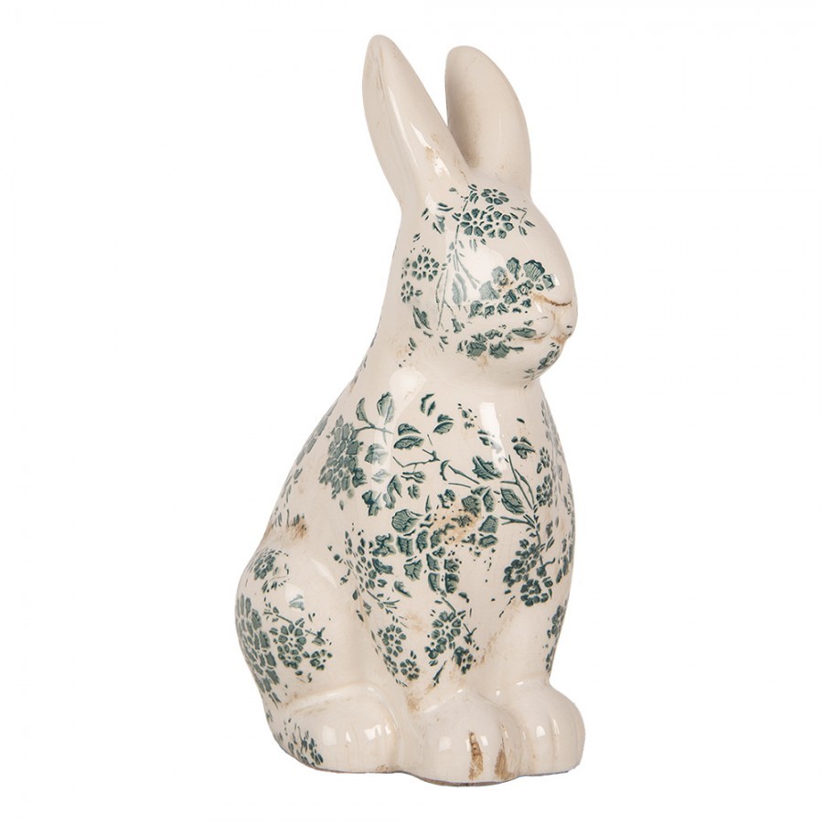 Keramická dekorace králík se zelenými květy Tien French L - 16*12*28 cm