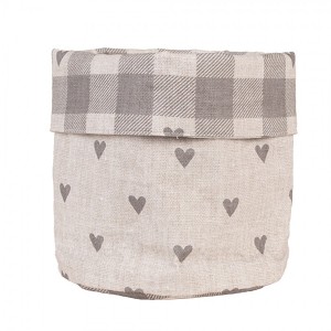Béžovo-šedý károvaný košík na pečivo se srdíčky Love It - Ø 15*16 cm