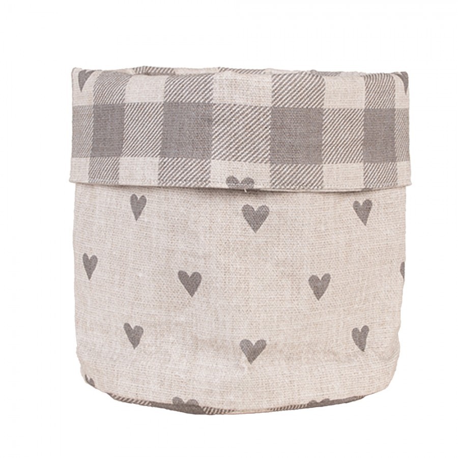 Béžovo-šedý károvaný košík na pečivo se srdíčky Love It - Ø 15*16 cm