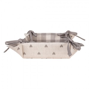 Béžovo-šedý károvaný košík na pečivo se srdíčky Love It - 35*35*8 cm