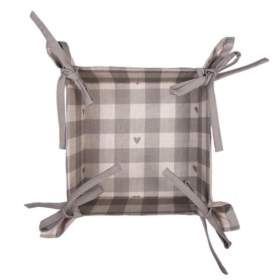 Béžovo-šedý károvaný košík na pečivo se srdíčky Love It - 35*35*8 cm