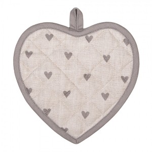 Béžovo-šedá bavlněná chňapka - podložka se srdíčky Love It - 20*20 cm