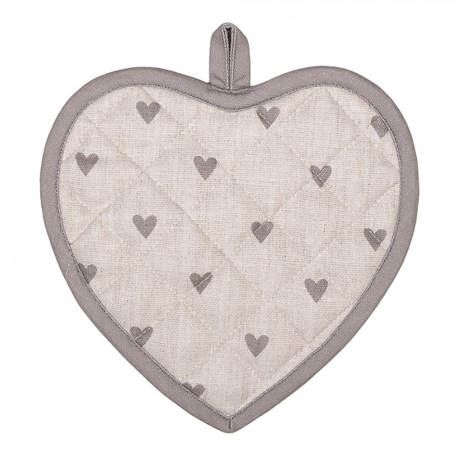 Béžovo-šedá bavlněná chňapka - podložka se srdíčky Love It - 20*20 cm