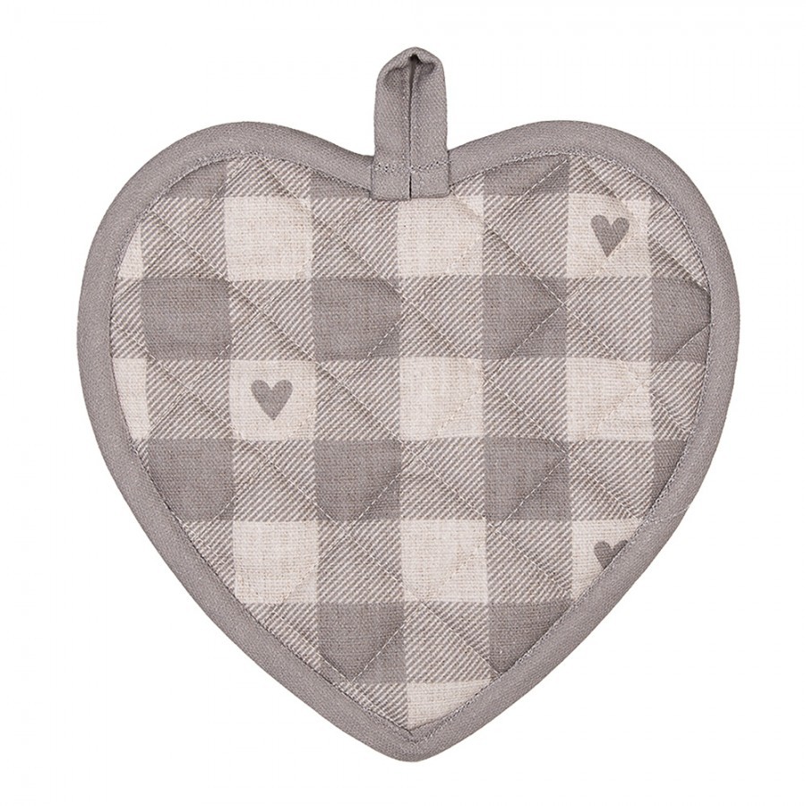 Béžovo-šedá bavlněná chňapka - podložka se srdíčky Love It - 20*20 cm