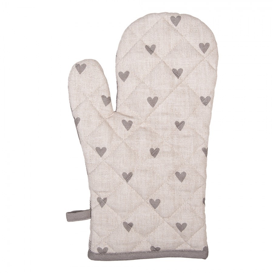 Béžovo-šedá bavlněná chňapka - rukavice se srdíčky Love It - 18*30 cm