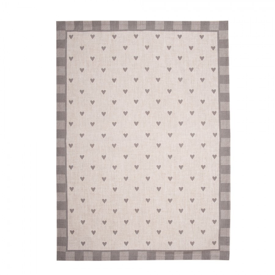 Béžovo-šedá bavlněná utěrka se srdíčky Love It - 50*70 cm